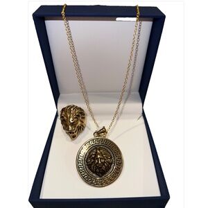 Lion Ring 8.5 and Lion Pendant Chain 20 inch Gold Tone